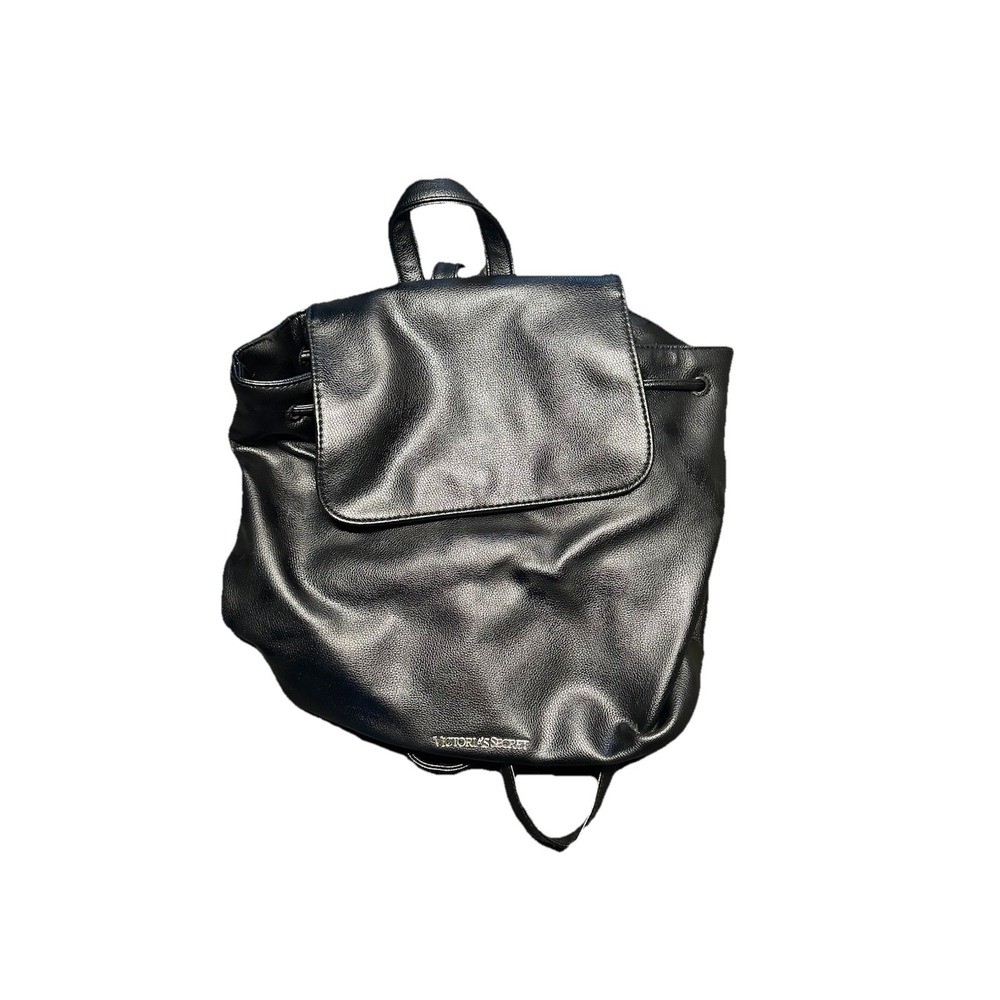 Victoria's Secret Black Faux Pebble Leather Drawstring Backpack‎ Purse